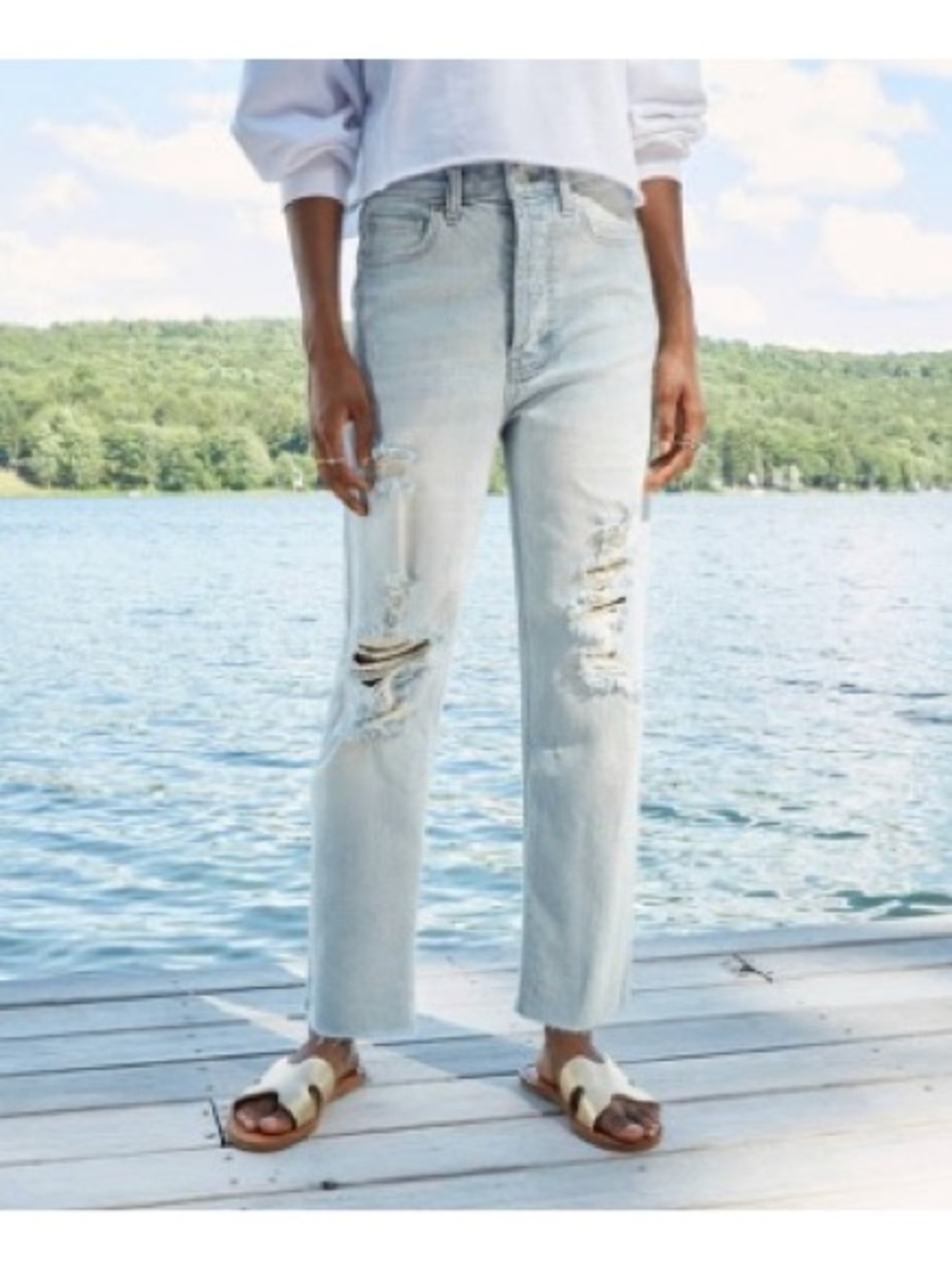 wild fable Light Blue Distressed Straight Leg Jeans